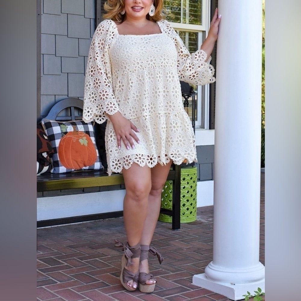 NWT Perfectly Priscilla Hold My Hand Floral Eyelet Dress Cream